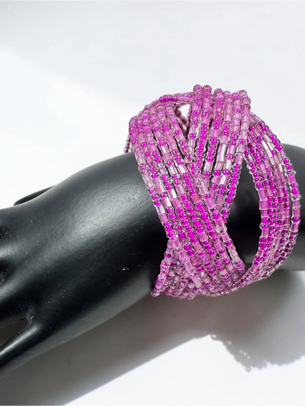 Pink Purple Multi-Strand Seed Bead Wrap Bracelet